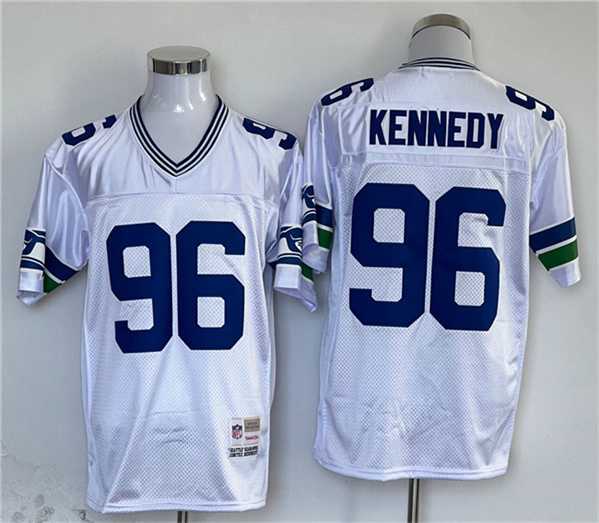 Seattle Seahawks #96 Cortez Kennedy White Throwback Stitched Football Jersey